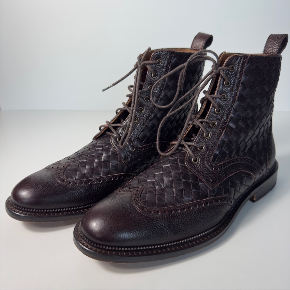 Taft The Saint Espresso Brown Woven Leather High Ankle Boots Handcrafted EUR 41